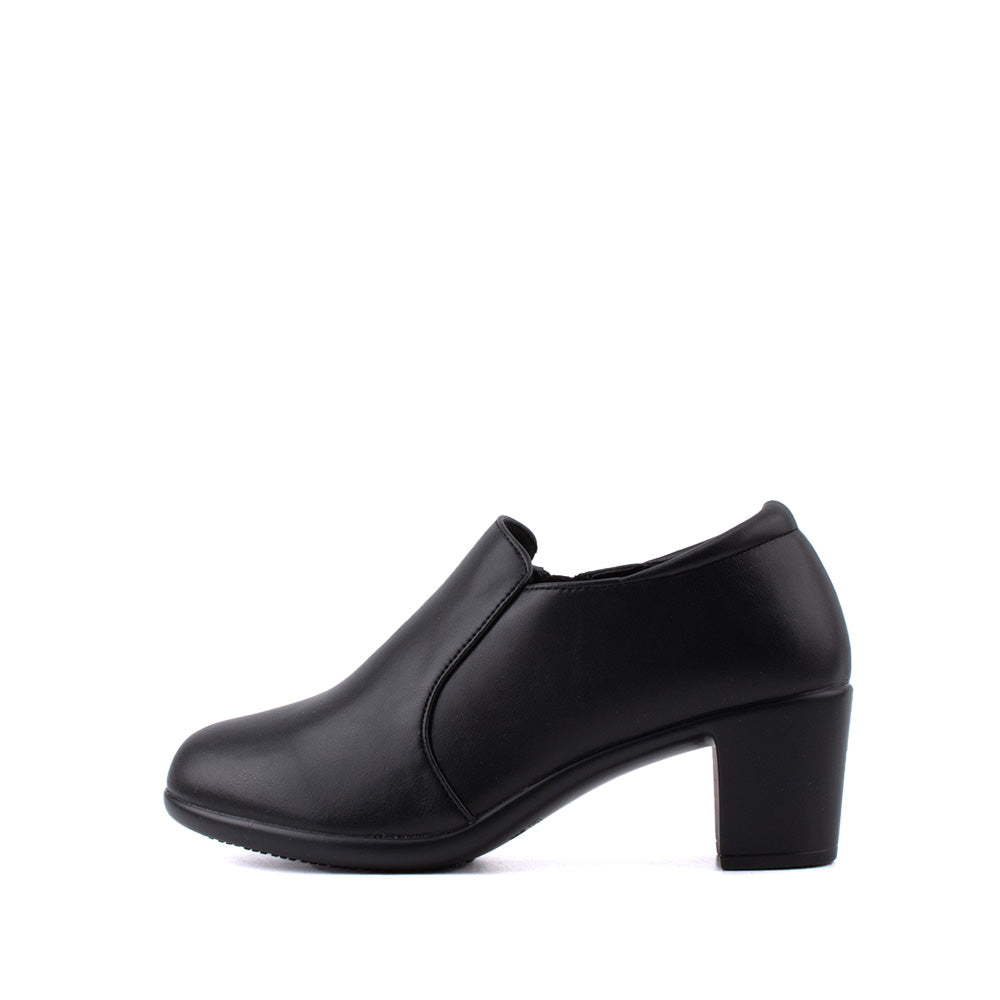 LARRIE Ladies Black Business Side Zipper Comfort Heels