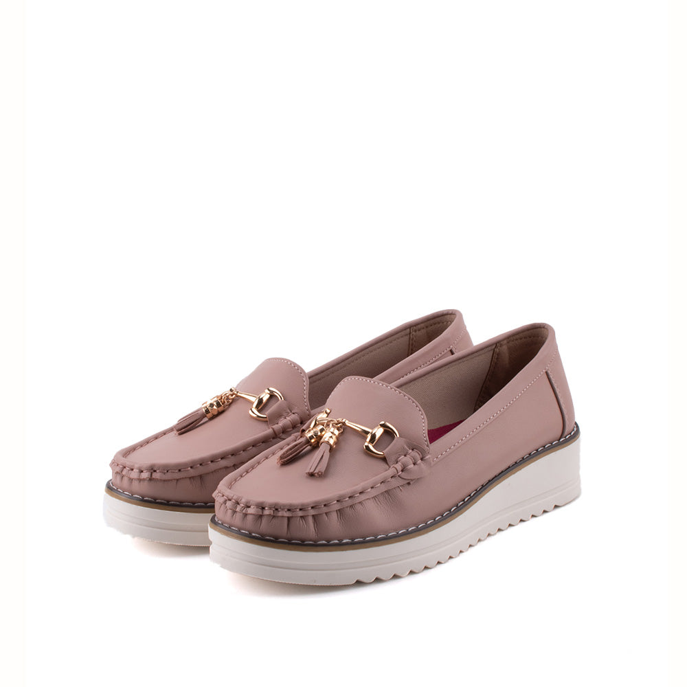 LARRIE Ladies Pink Tassel Platform Loafers