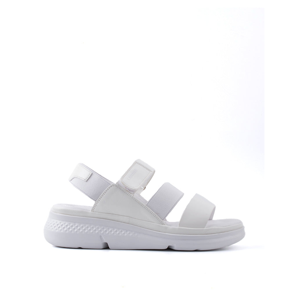 LARRIE Ladies White Velcro and Elastic Strap Comfort Sandals