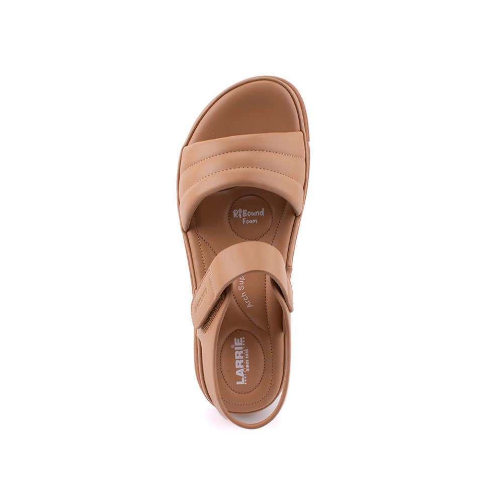 LARRIE Ladies Camel Velcro Cushioned Strap Sandals