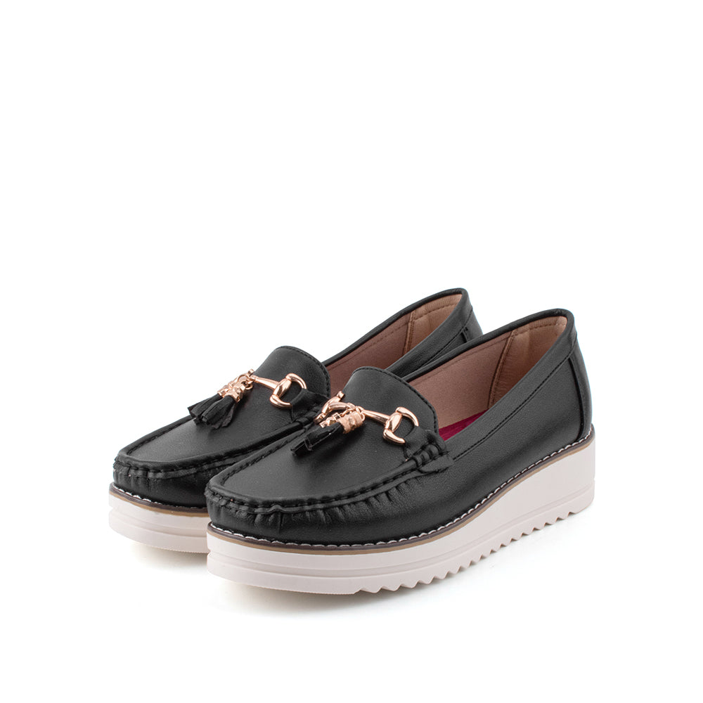 LARRIE Ladies Black Tassel Platform Loafers