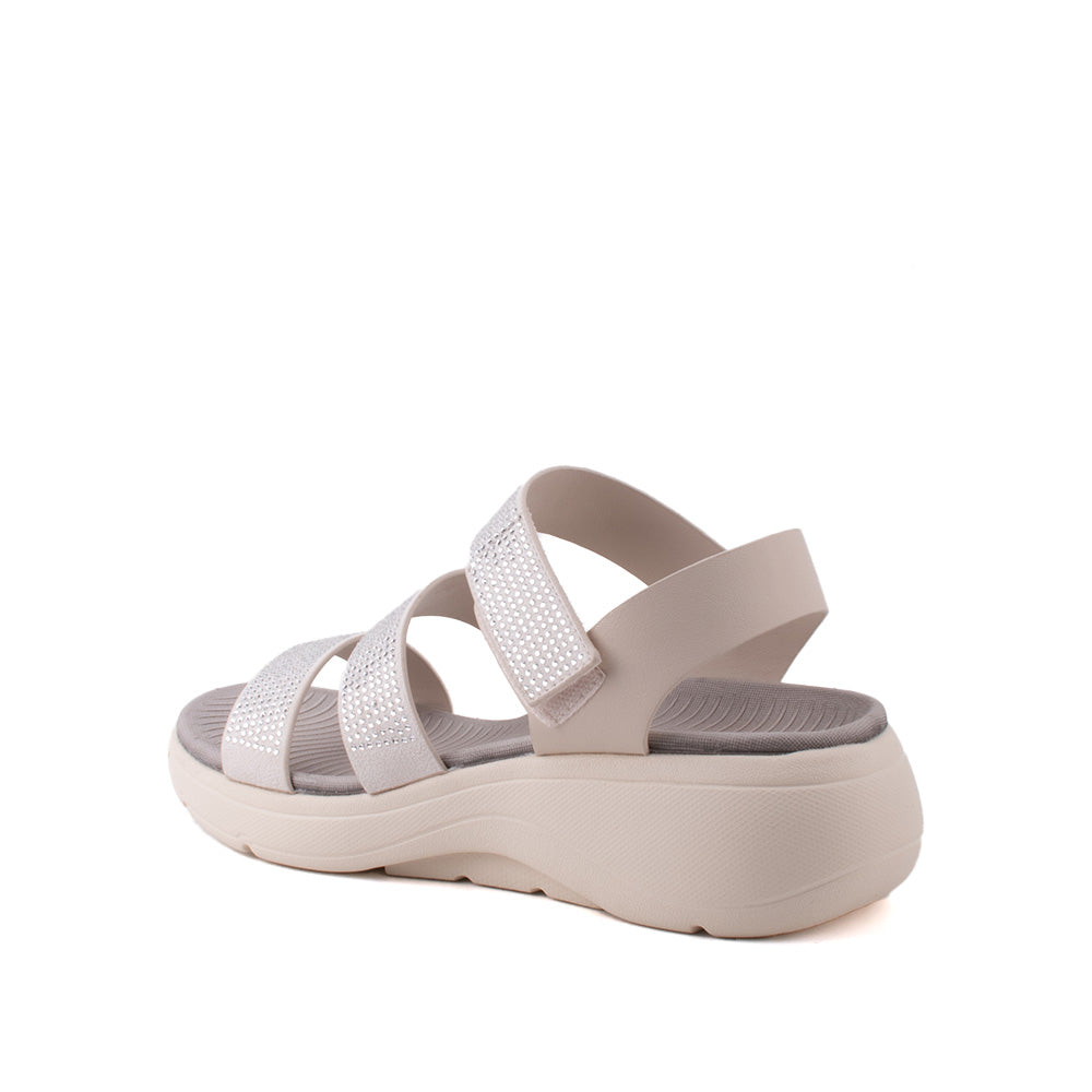 LARRIE Ladies White Glitter Strappy Comfort Sandals