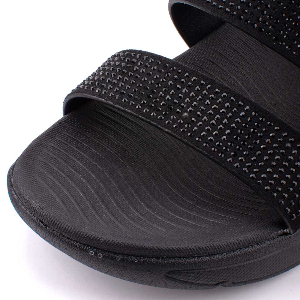 LARRIE Ladies Black Glitter Strappy Comfort Sandals