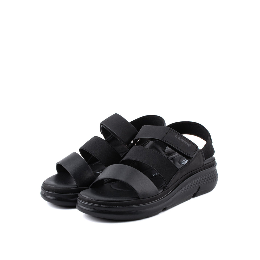 LARRIE Ladies Black Velcro and Elastic Strap Comfort Sandals