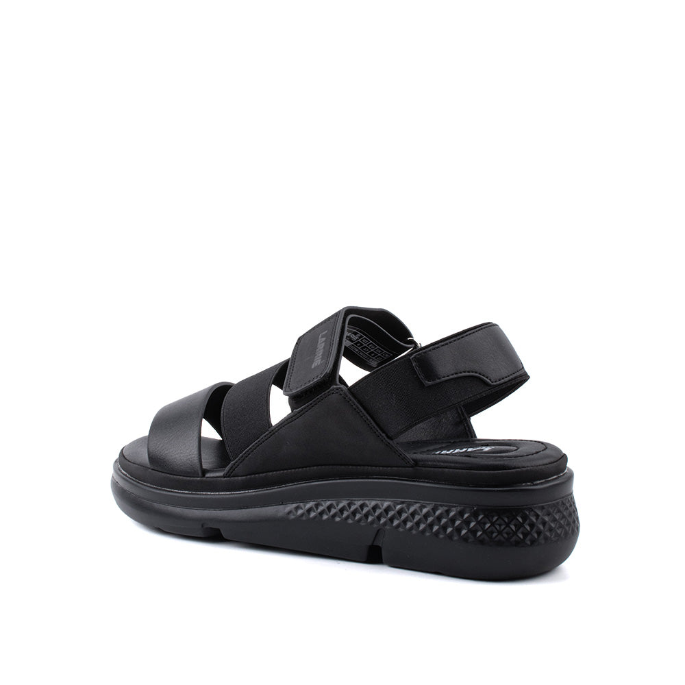 LARRIE Ladies Black Velcro and Elastic Strap Comfort Sandals