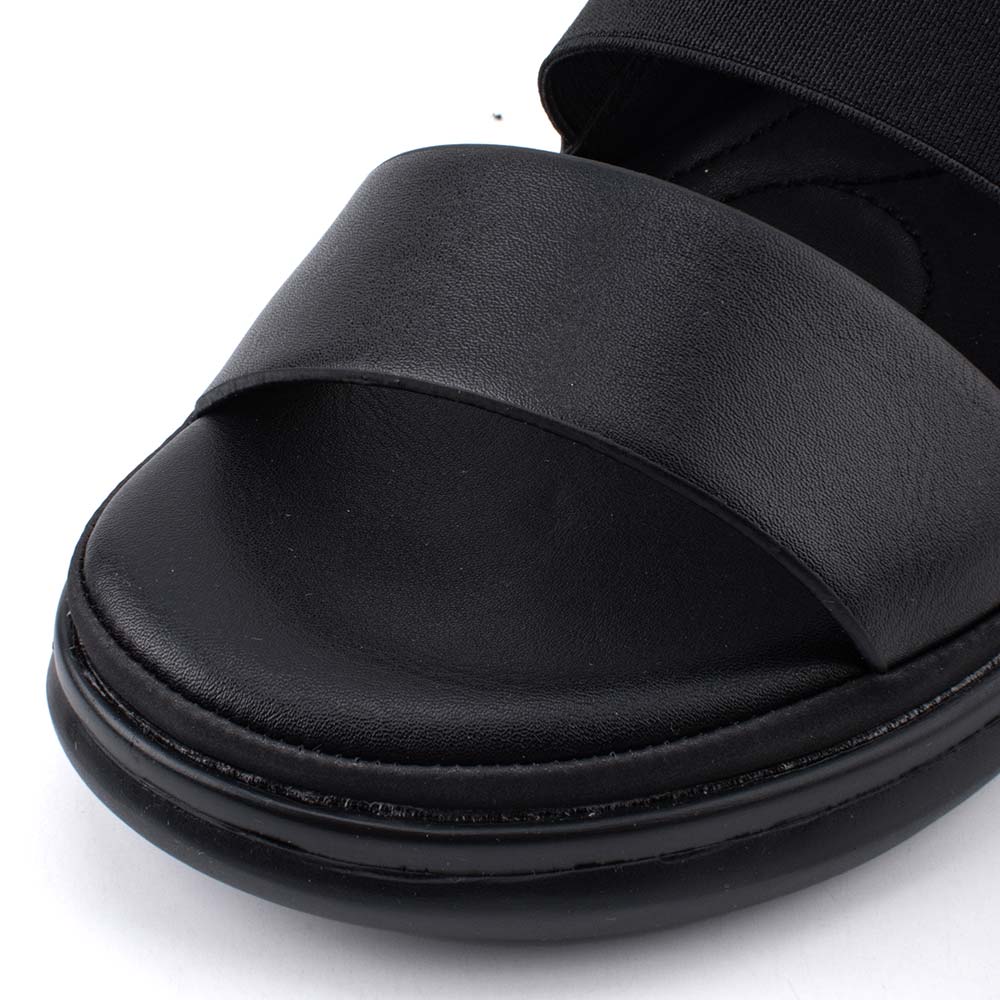 LARRIE Ladies Black Velcro dan Sandal Keselesaan Tali Elastik