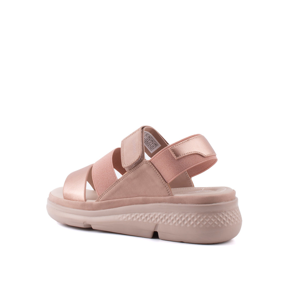 LARRIE Ladies Pink Velcro and Elastic Strap Comfort Sandals
