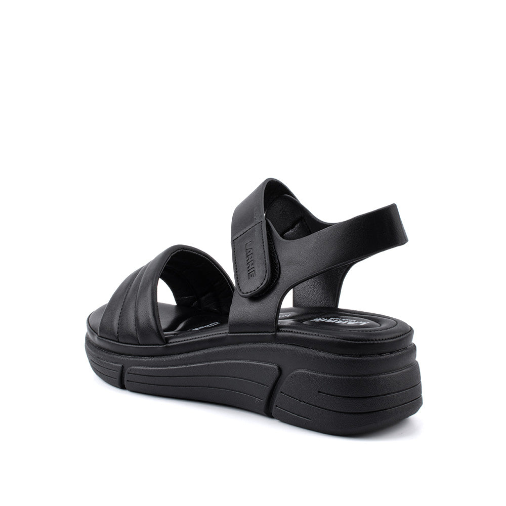 LARRIE Ladies Black Velcro Kusyen Tali Sandal