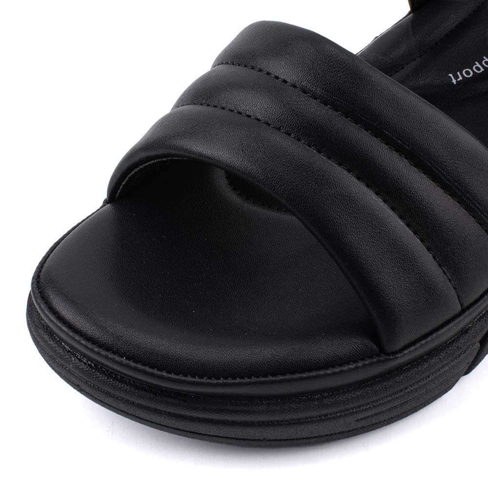 LARRIE Ladies Black Velcro Cushioned Strap Sandals