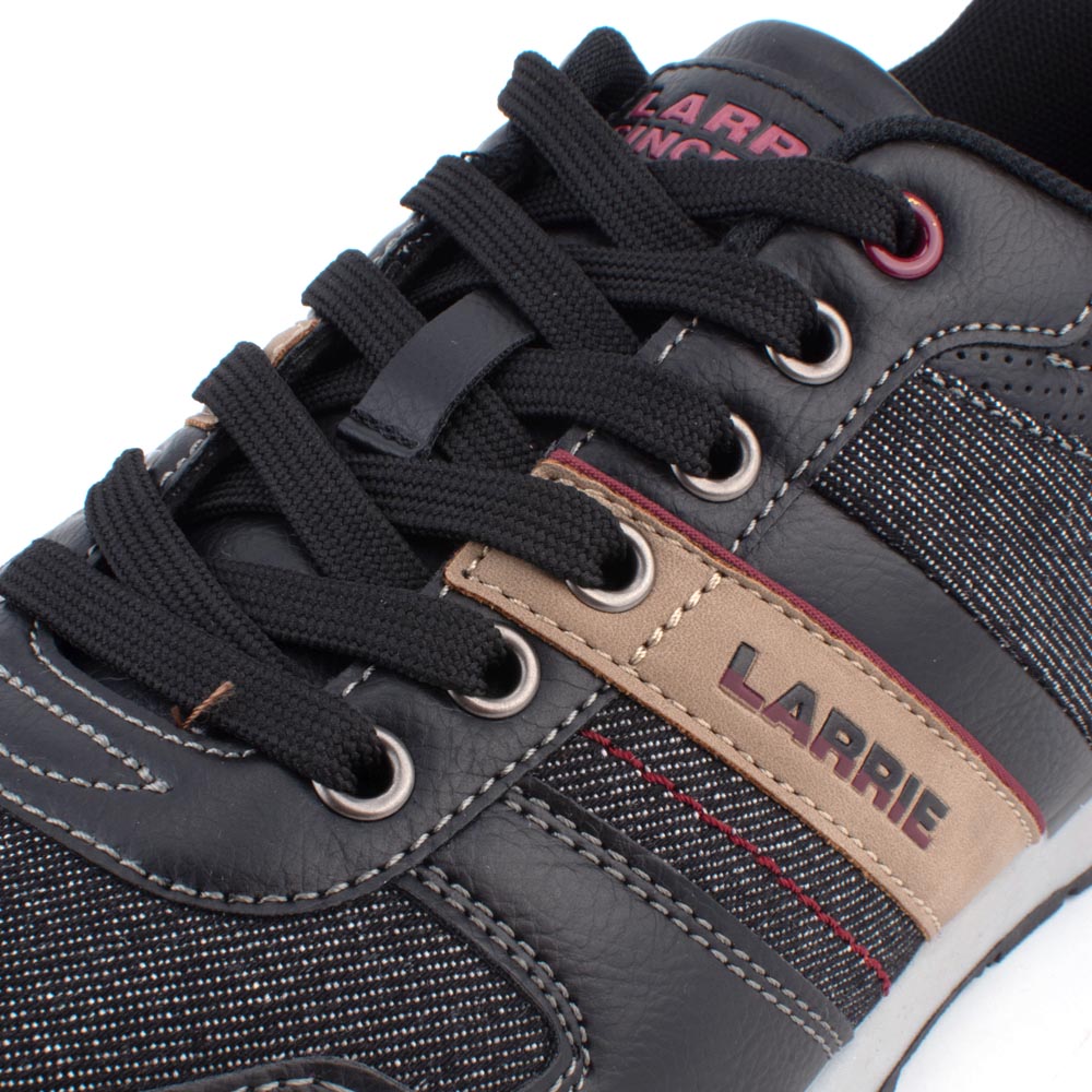 LARRIE Men's Denim Lace Up Black Outdoor Sneakers