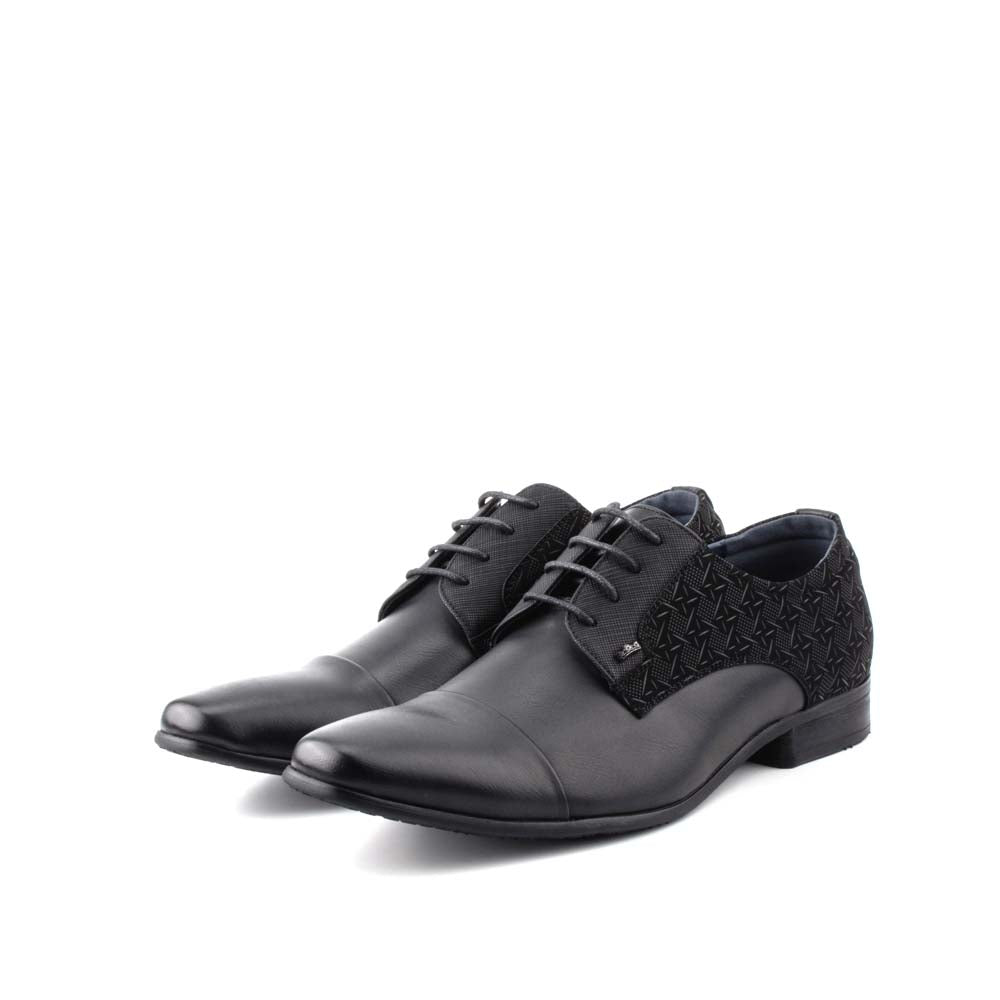 LR LARRIE 男士黑色双排设计封闭式蕾丝商务鞋