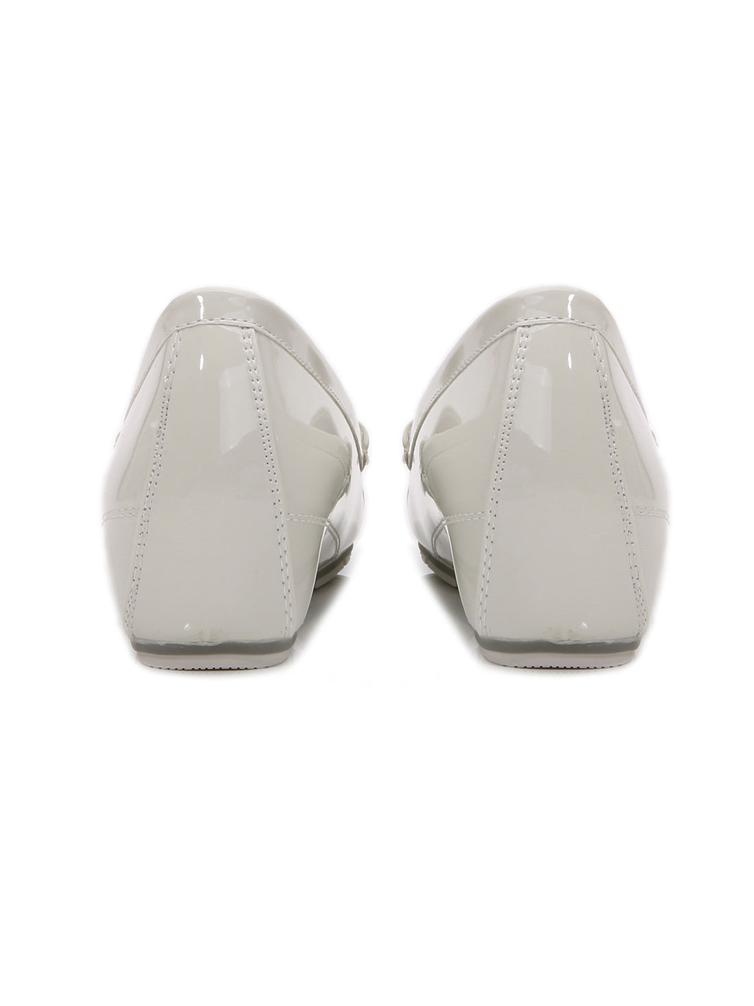Larrie White Embossed Low Basic Loafer Wedges