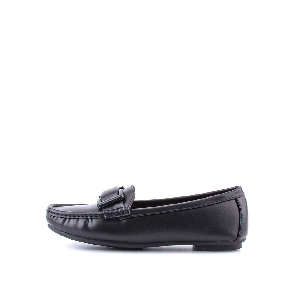 LARRIE Ladies Black Front Stitching Secure Loafers Flats
