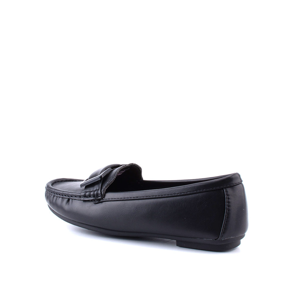 LARRIE Ladies Black Front Stitching Secure Loafers Flats