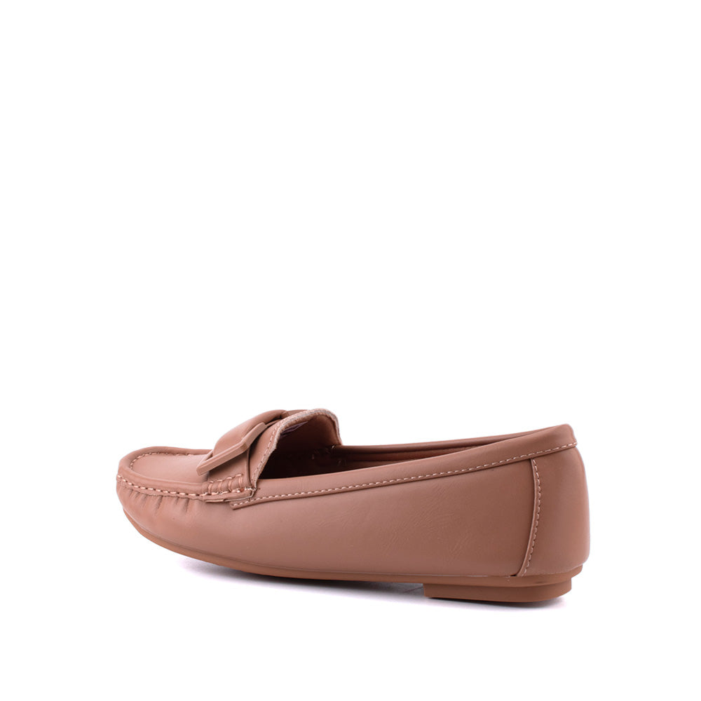 LARRIE Ladies Beige Front Stitching Secure Loafers Flats