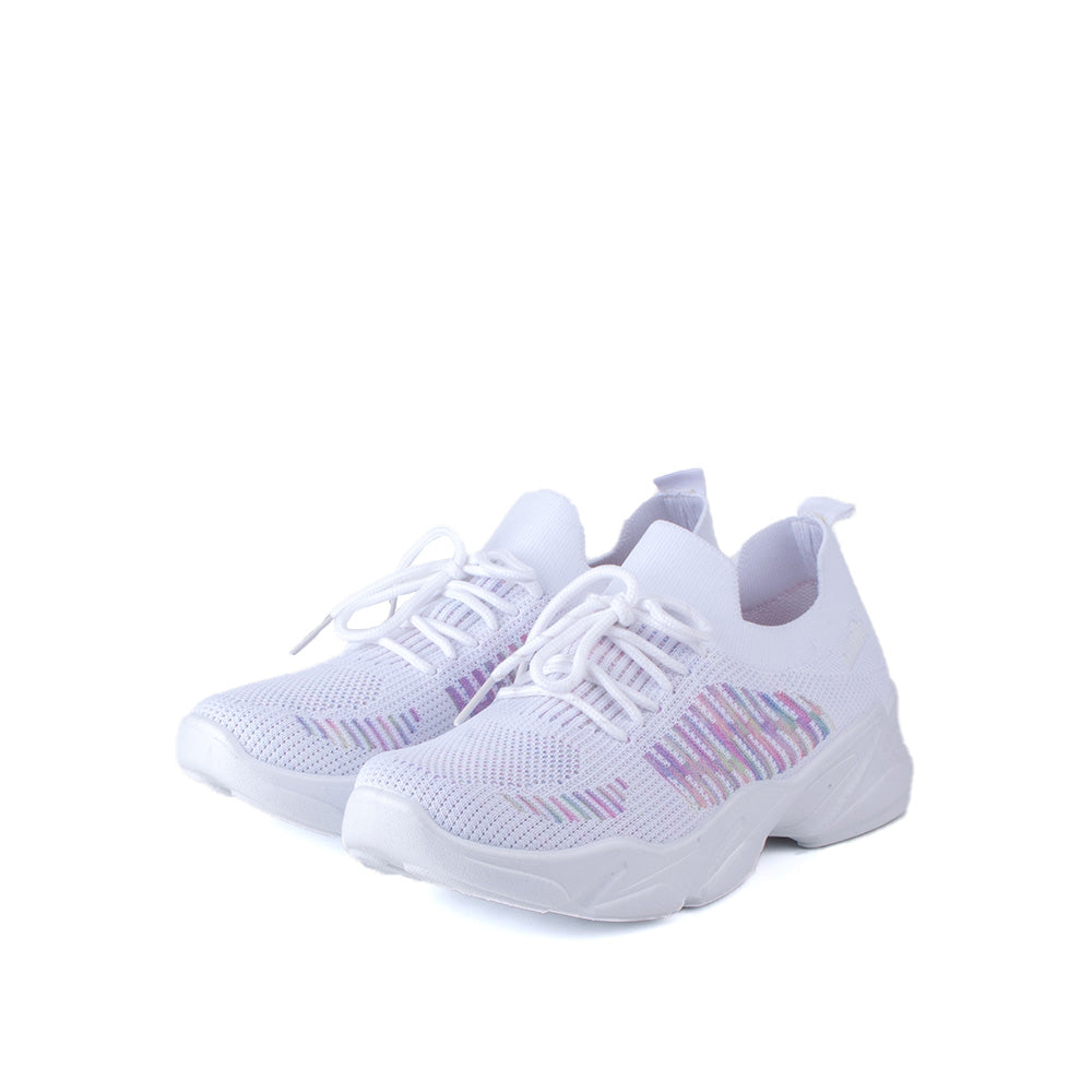 LARRIE Ladies White Lace Up Fit Lightweight Sneakers