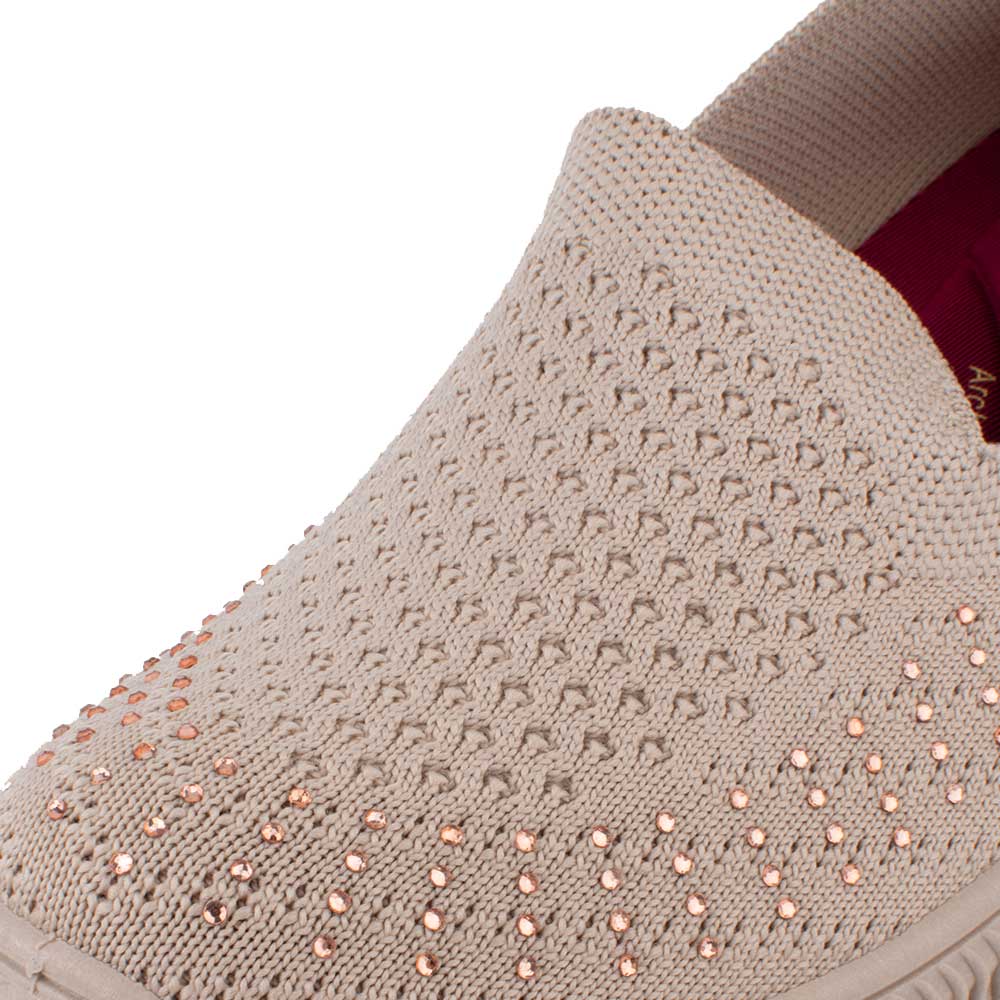 LARRIE Women Beige Glitter Coated Comfort Sporty Sneakers