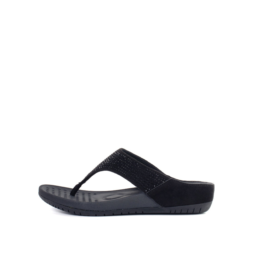 LARRIE Ladies Black Glossy Casual Comfort Sandal