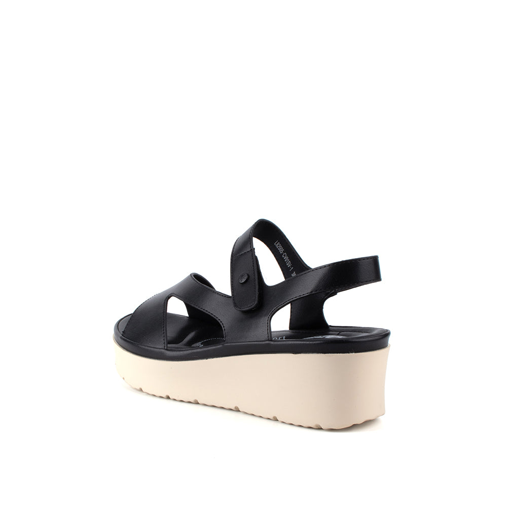 LARRIE Ladies Black Velcro Strap Comfort Sandals