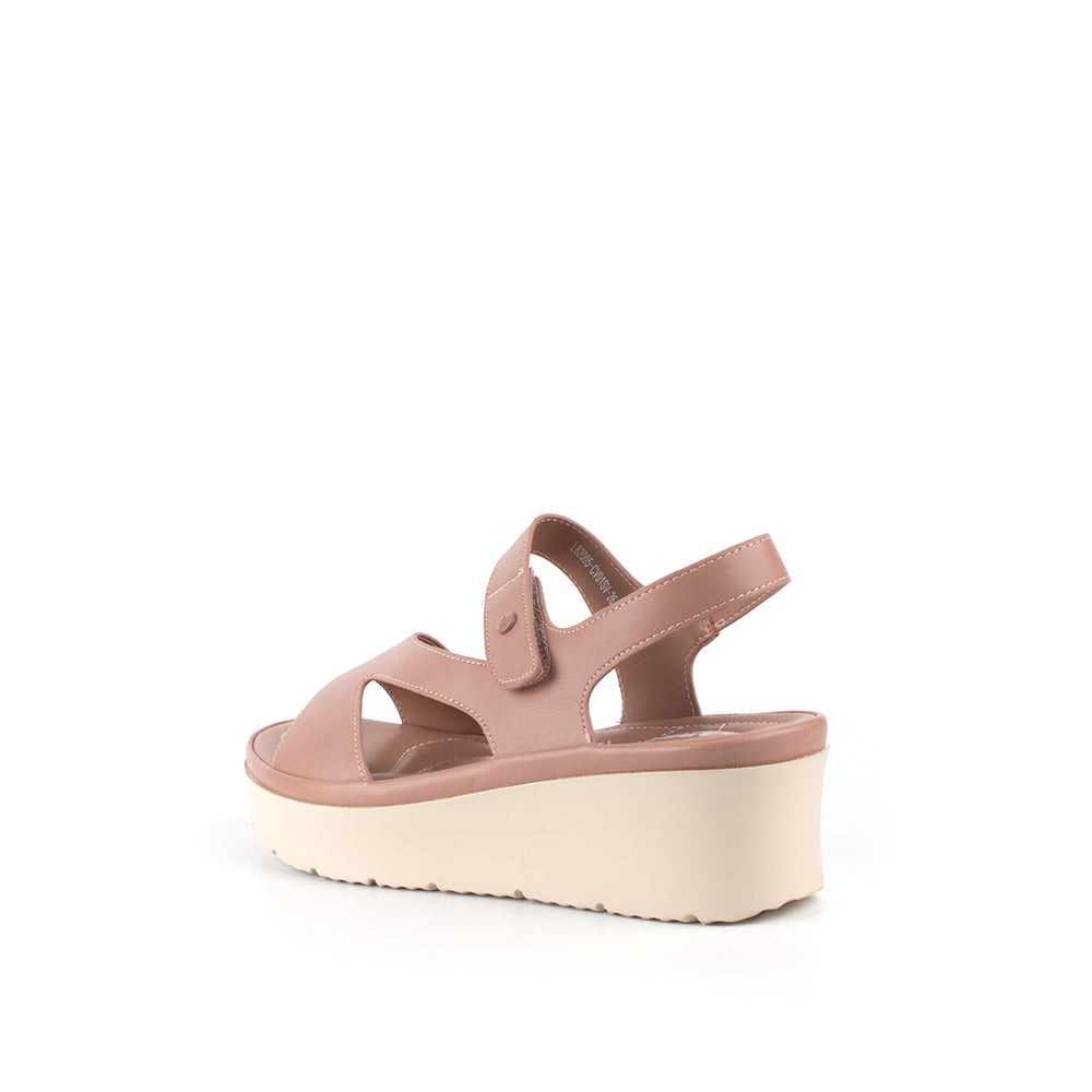 LARRIE Ladies Pink Velcro Strap Comfort Sandals