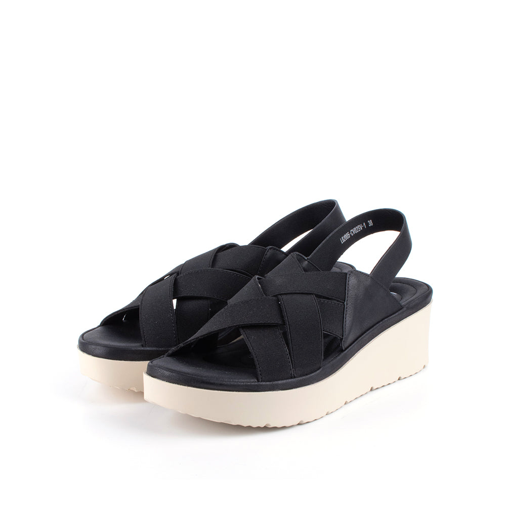 LARRIE Ladies Black Elastic Strap Comfort Sandals