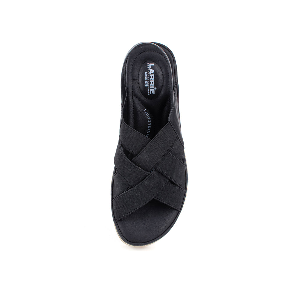 LARRIE Ladies Black Elastic Strap Comfort Sandals